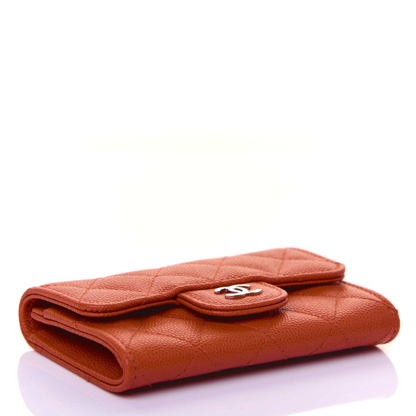 Caviar Quilted Flap Card Holder Orange