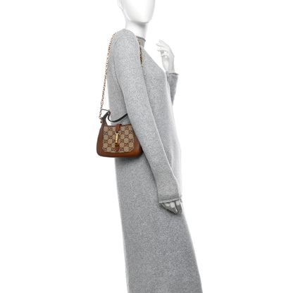 Gucci New Canvas Charisma Calfskin Crystal GG Monogram Mini Jackie 1961 Hobo Camel Ebony 2 of 11