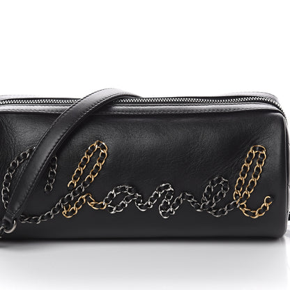 Chanel Calfskin Chain Signature Bowling Bag Black 7 of 9