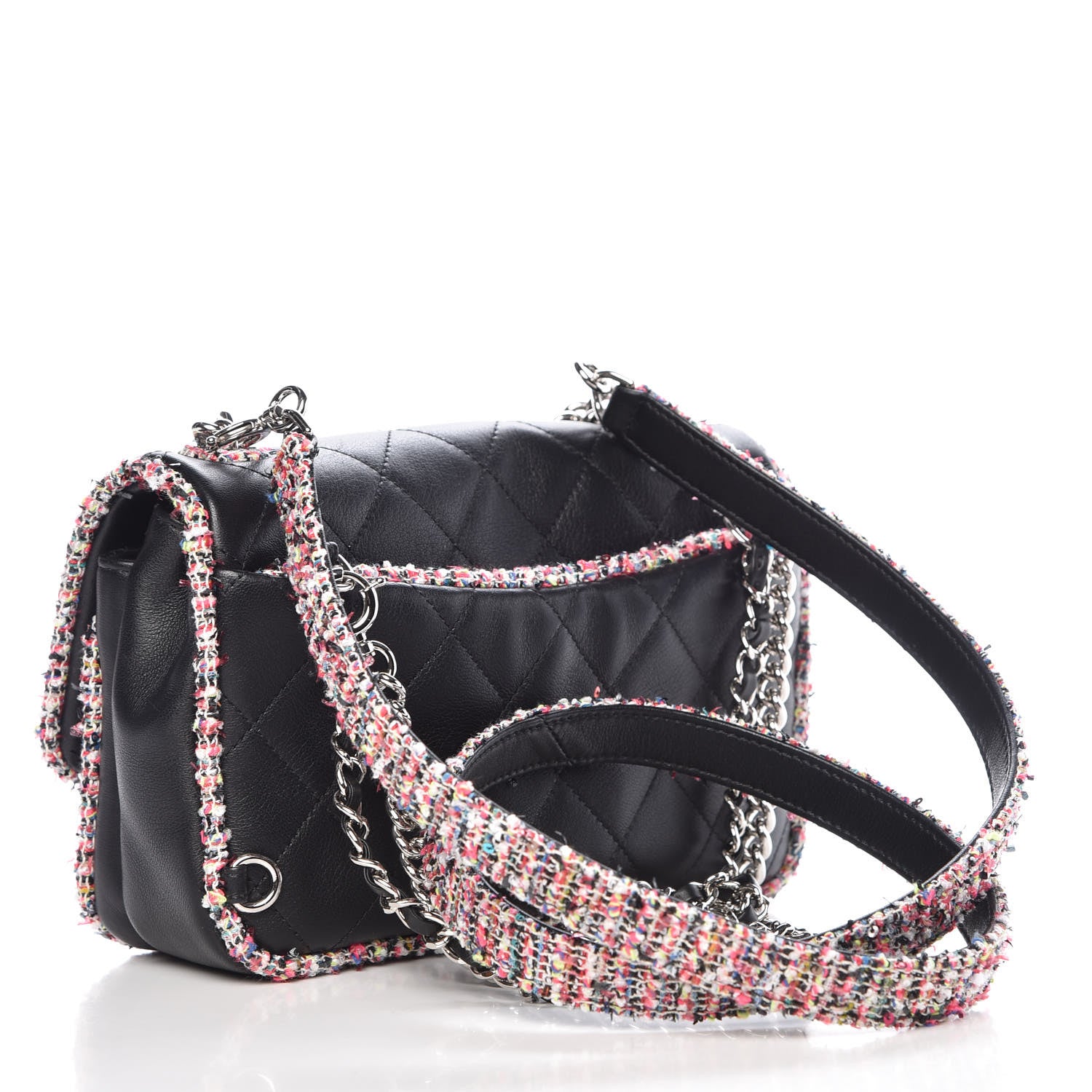 Chanel Lambskin Tweed Quilted Elegant Trim Flap Black 4 of 12