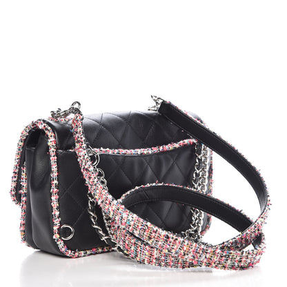 Chanel Lambskin Tweed Quilted Elegant Trim Flap Black 4 of 12