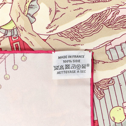 Hermes Silk La Legende Du Cheval A Plumes Scarf 90 Rose Pale Jaune Vif Turquoise 4 of 4