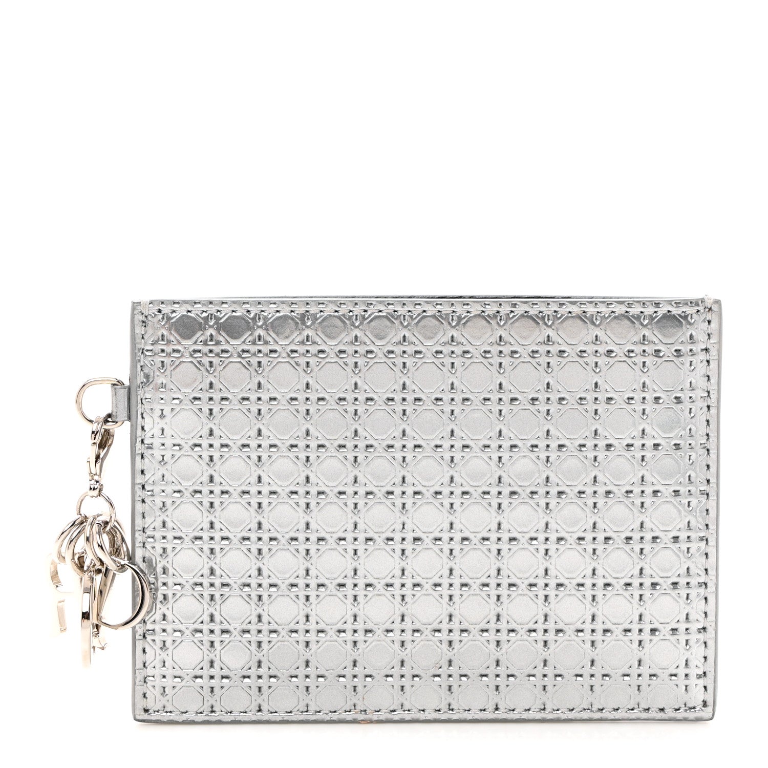 Christian Dior Metallic Patent Micro-Cannage Lady Dior Card Holder Silver 1 of 8