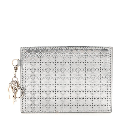 Christian Dior Metallic Patent Micro-Cannage Lady Dior Card Holder Silver 1 of 8