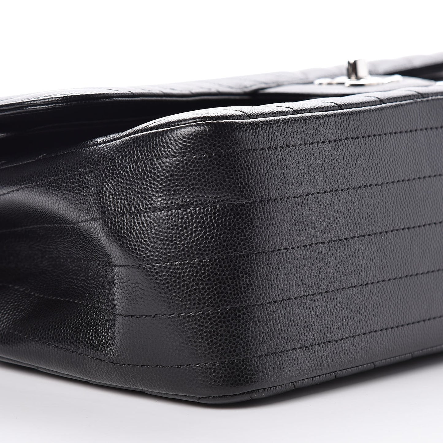Caviar Chevron Quilted Jumbo Double Flap Black