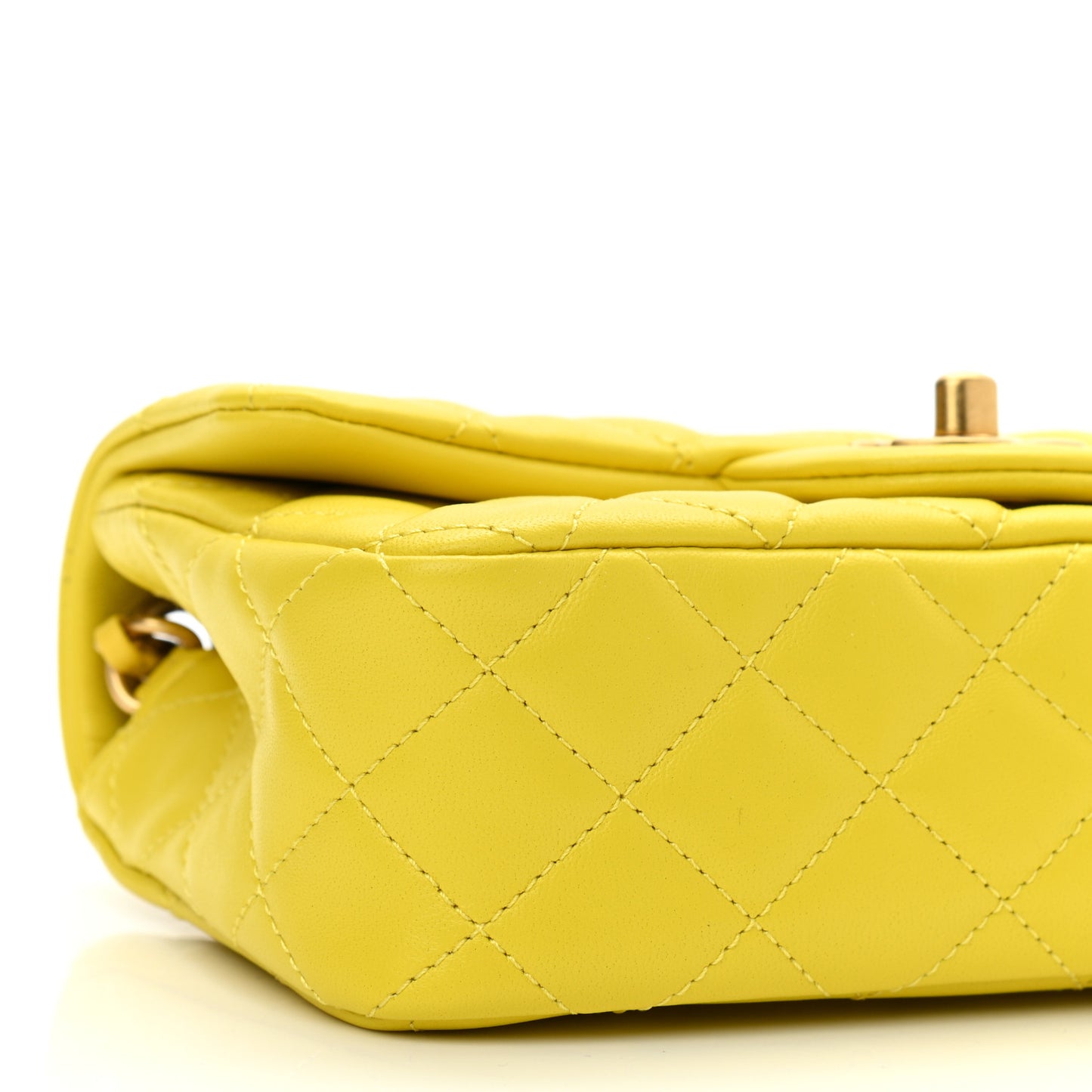 Lambskin Quilted Mini Rectangular Pearl Crush Flap Yellow