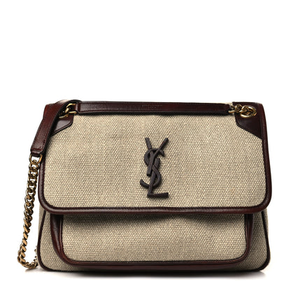Saint Laurent Cotton Canvas Vintage Calfskin Monogram Medium Niki Chain Satchel Natural Chocolate 1 of 7