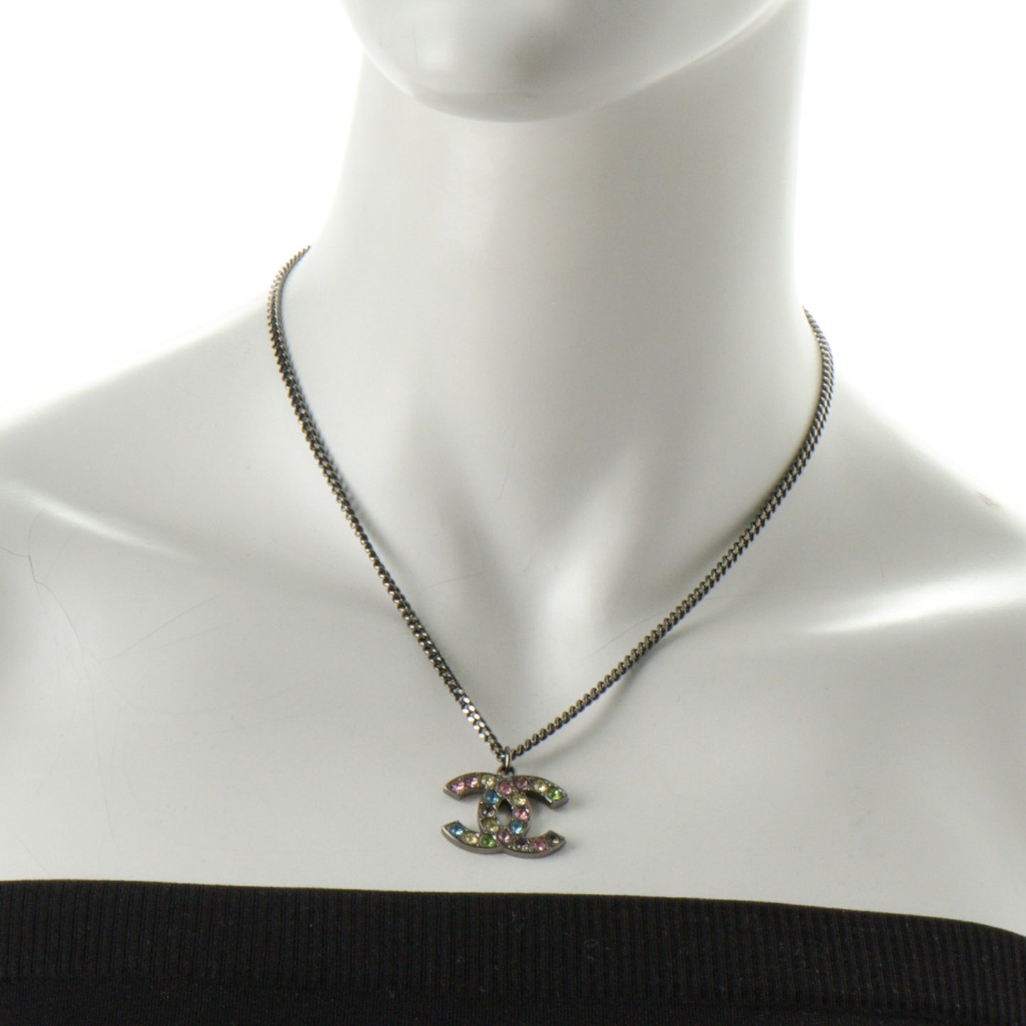 Crystal Large CC Necklace Silver Multicolor