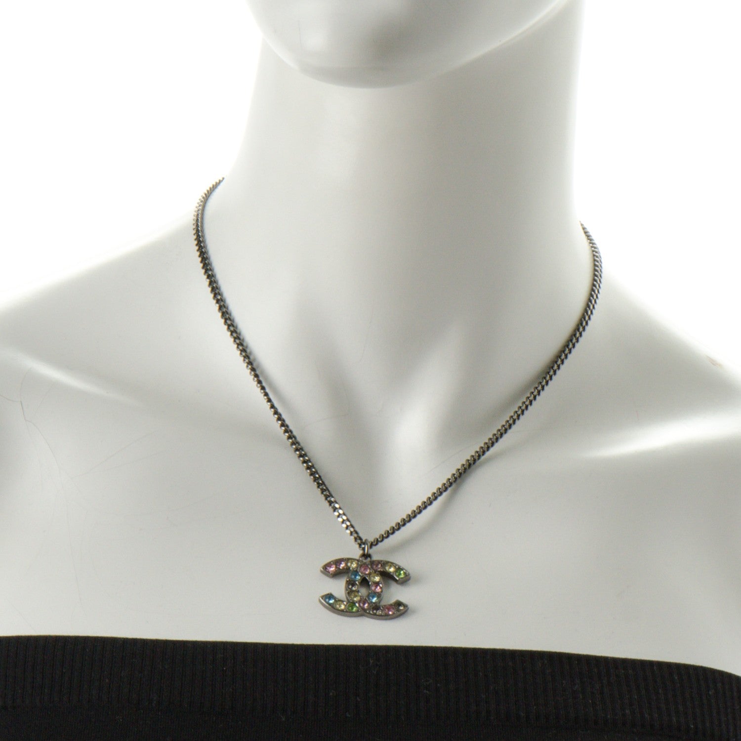 Chanel Crystal Large CC Necklace Silver Multicolor 2 of 5