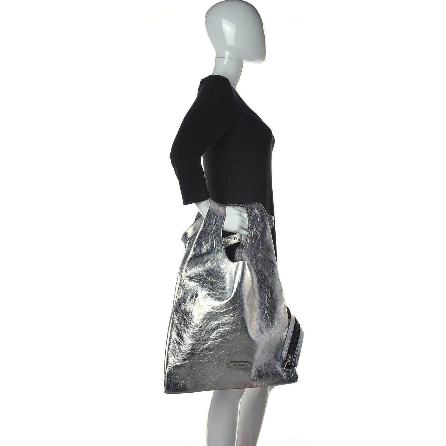 Tom Ford Metallic Calfskin Shoulder Bag Silver 2 of 10