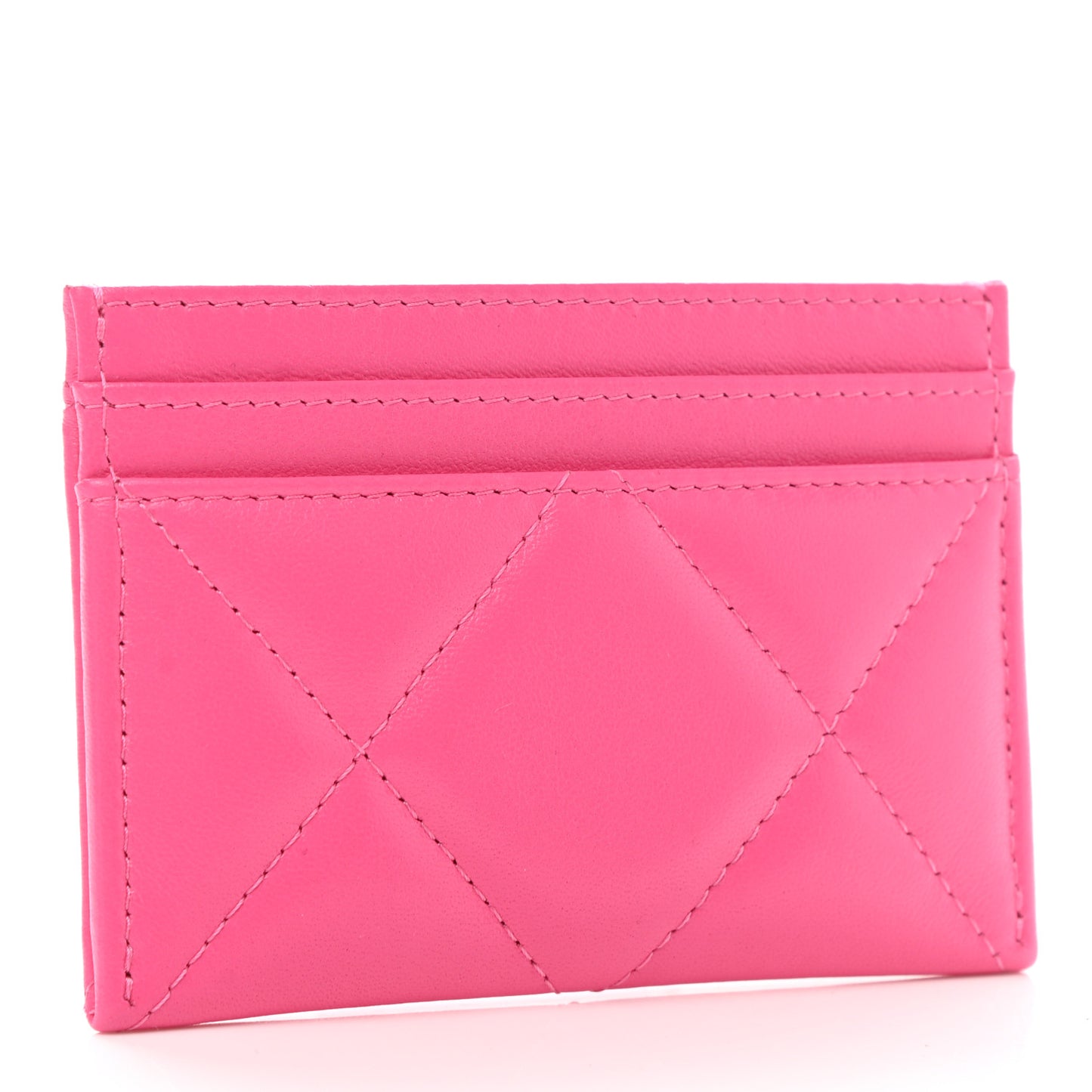 Lambskin Quilted Chanel 19 Card Holder Dark Pink