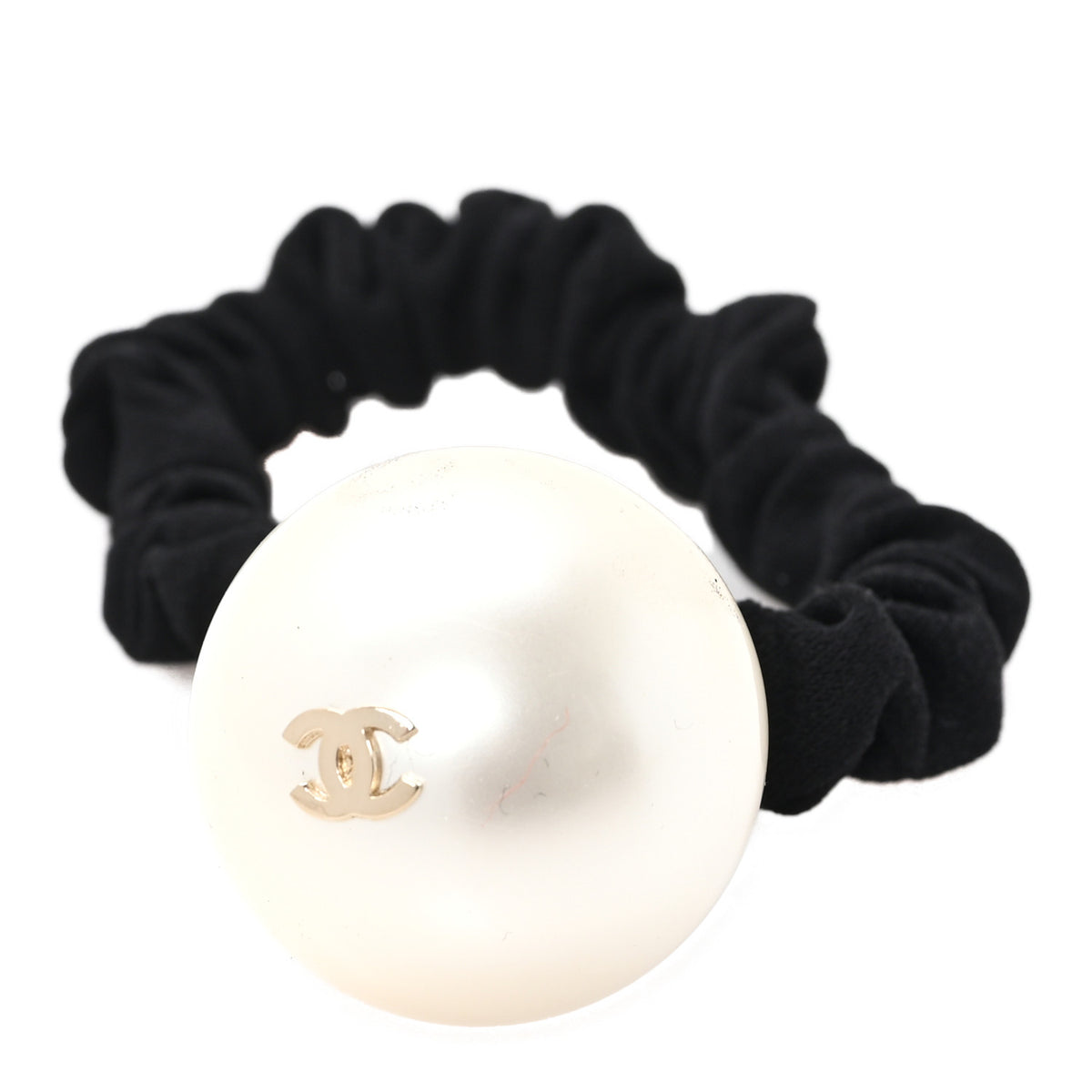 Chanel Pearl CC Hair Tie Black Gold Pearly White 1 of 6