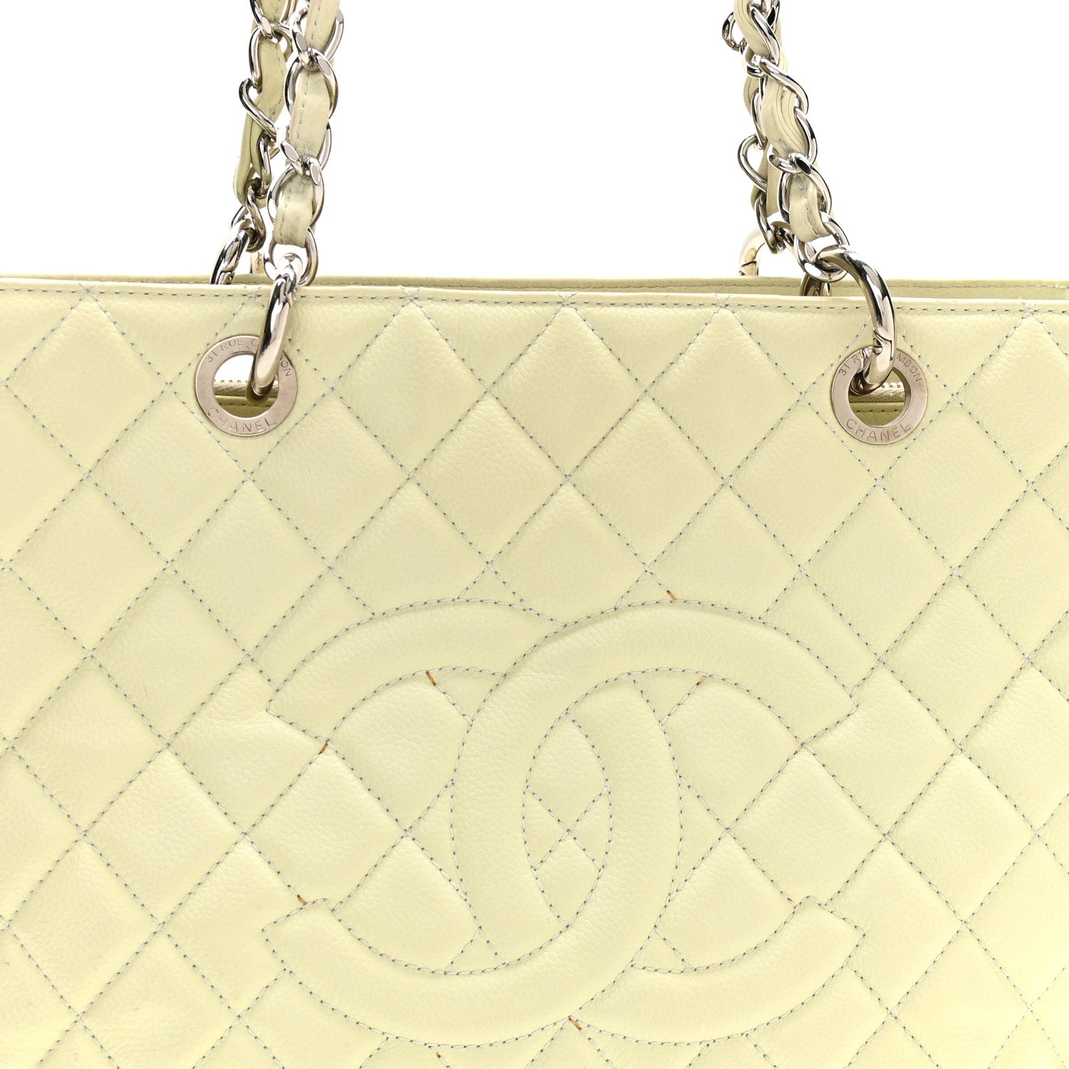 Chanel Caviar Quilted Grand Shopping Tote GST Yellow 8 of 15