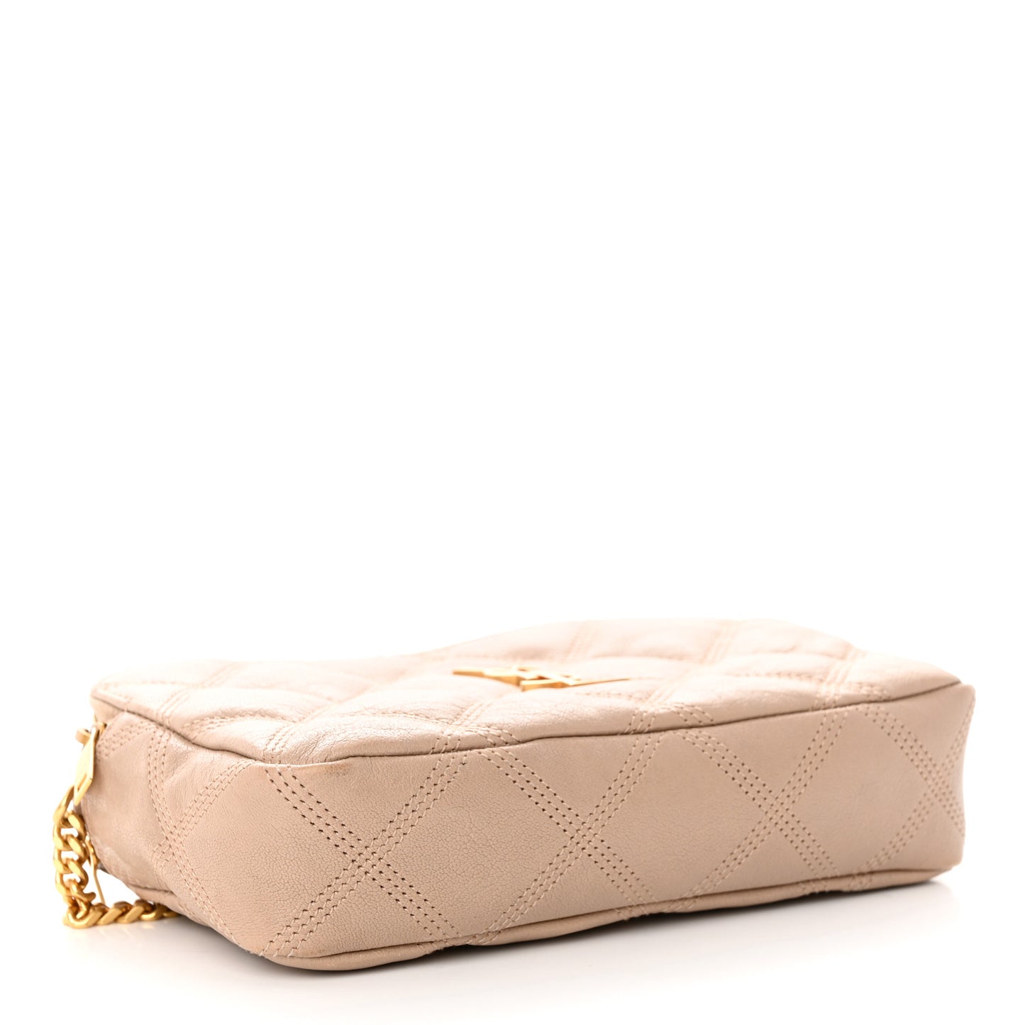Grained Lambskin Quilted Mini Becky Double Zip Bag Natural Tan