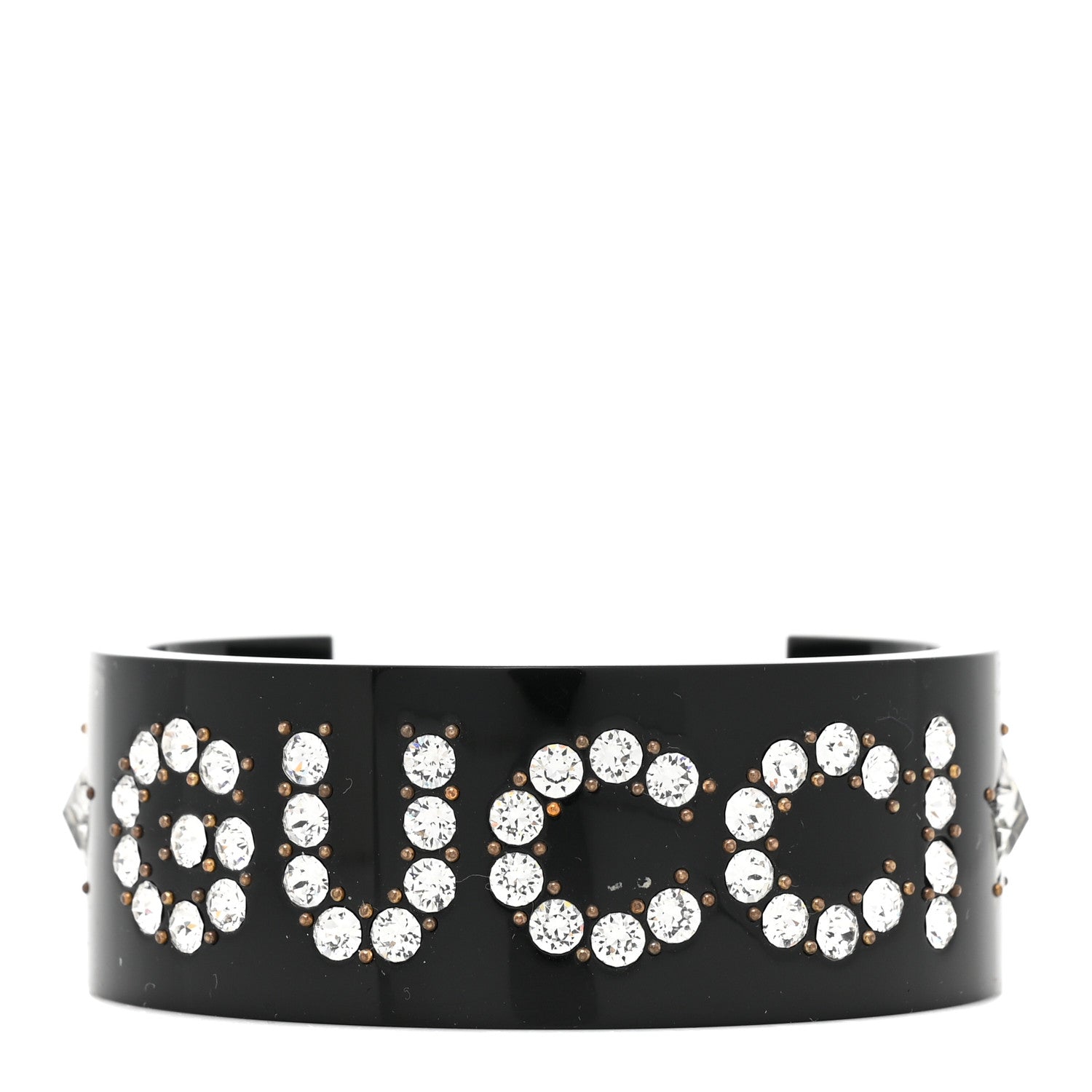 Gucci Resin Crystal Cuff Bracelet S Black 1 of 5