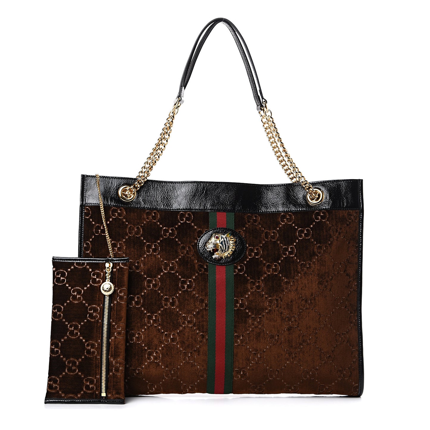 Velvet GG Monogram Large Rajah Chain Tote Brown