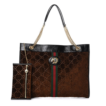Gucci Velvet GG Monogram Large Rajah Chain Tote Brown 1 of 10