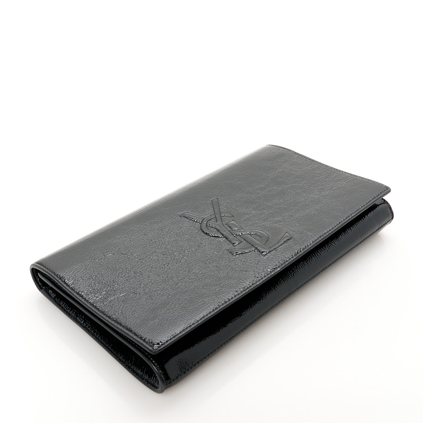 Textured Patent Monogram Large Belle De Jour Clutch Black