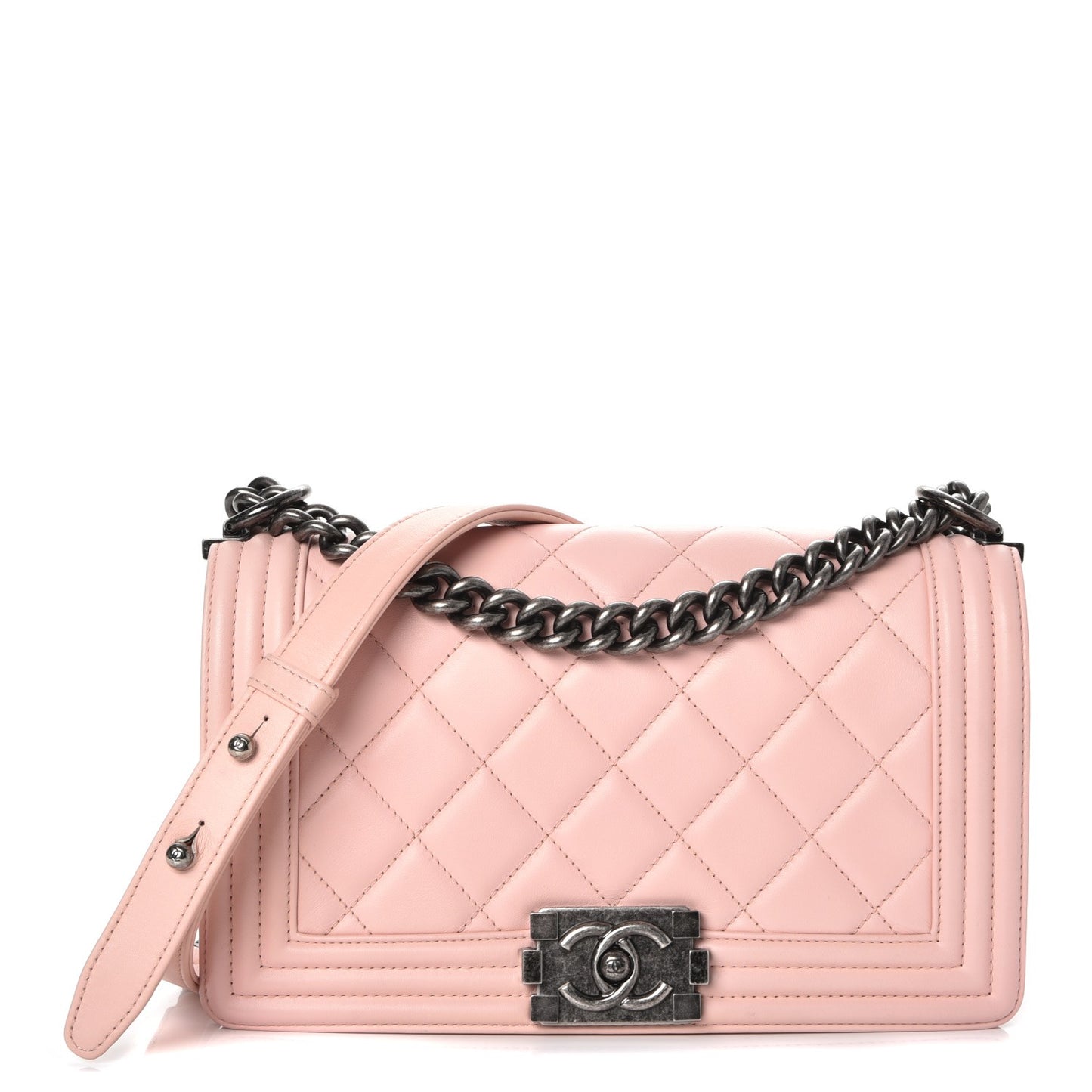 Calfskin Quilted Medium Boy Flap Light Pink