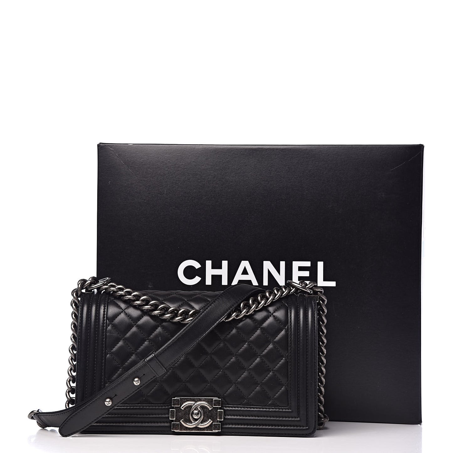 Lambskin Quilted Medium Boy Flap Black