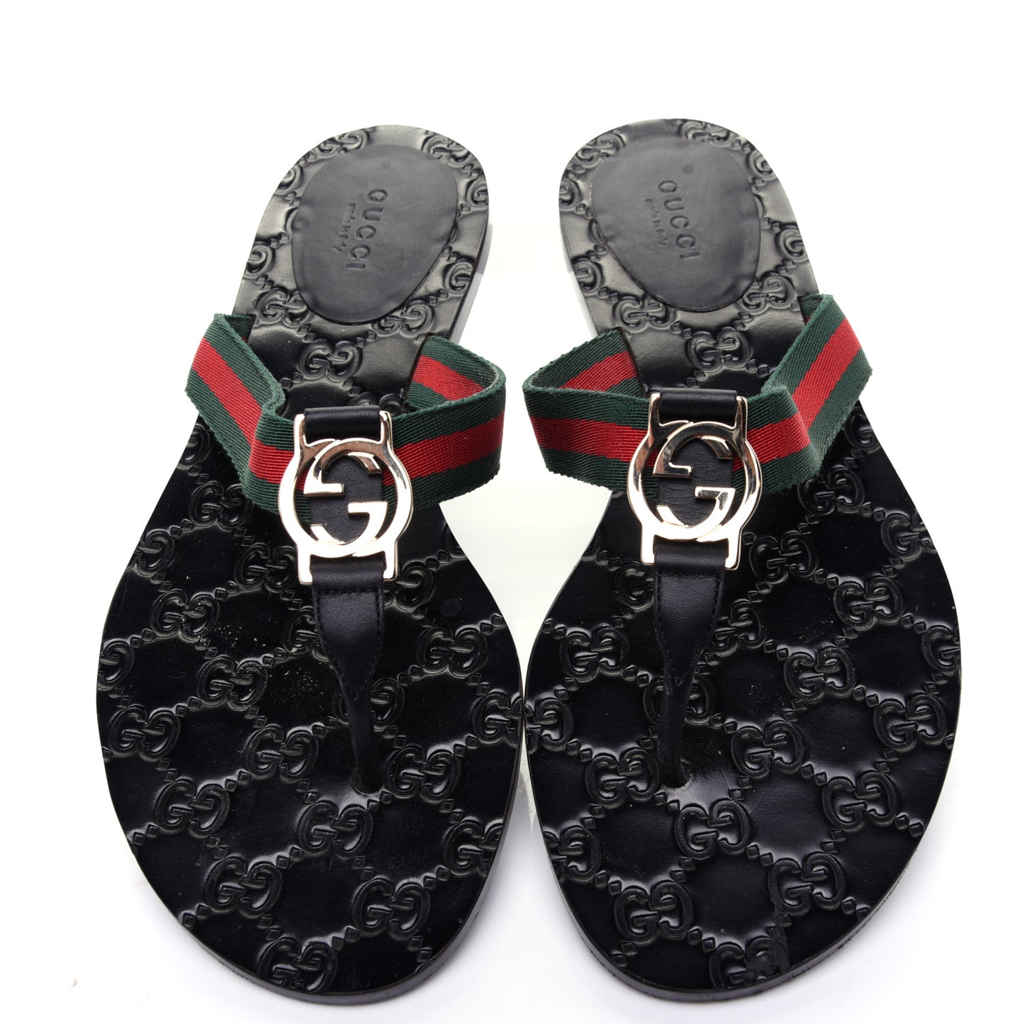 Nylon Guccissima Web Womens Thong Sandals 38.5 Green Red Black