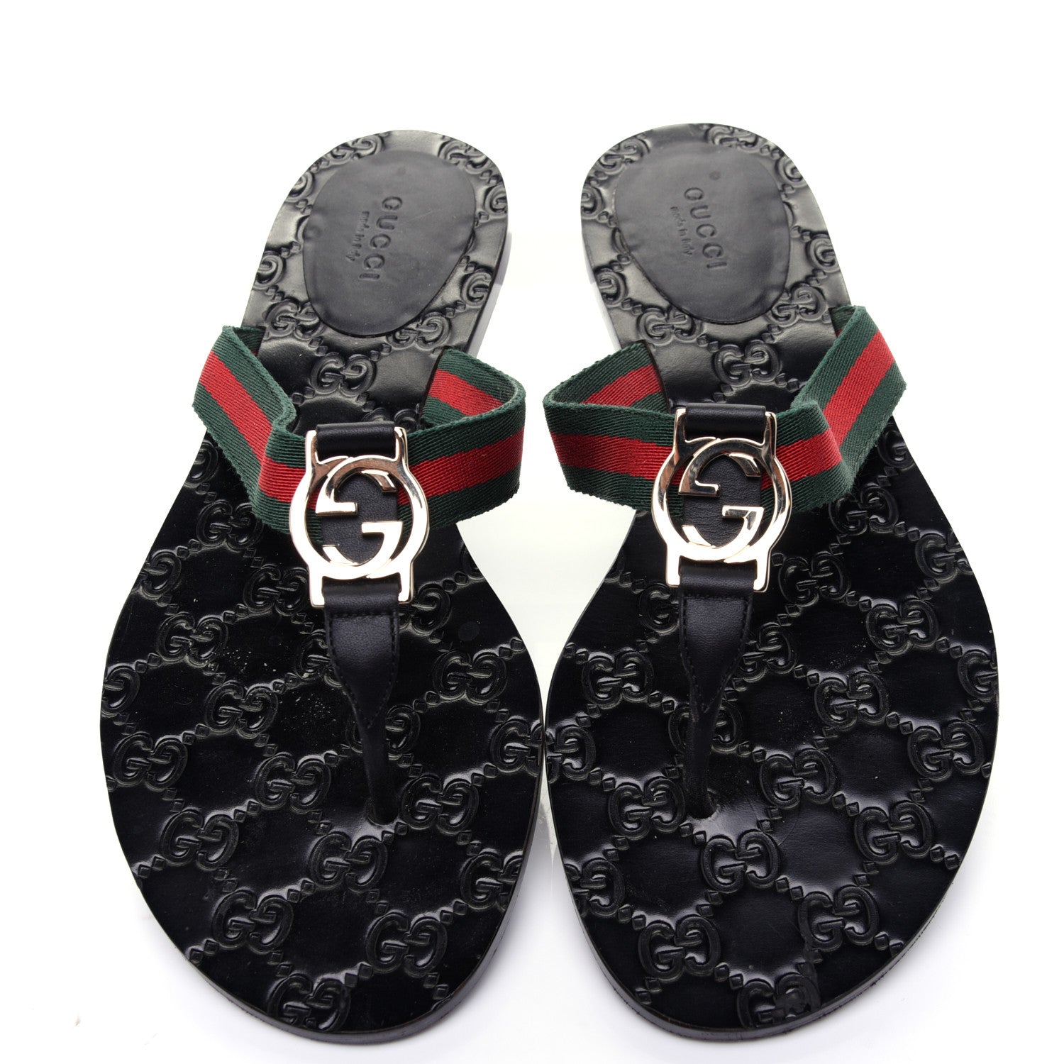 Gucci Nylon Guccissima Web Womens Thong Sandals 38.5 Green Red Black 6 of 15