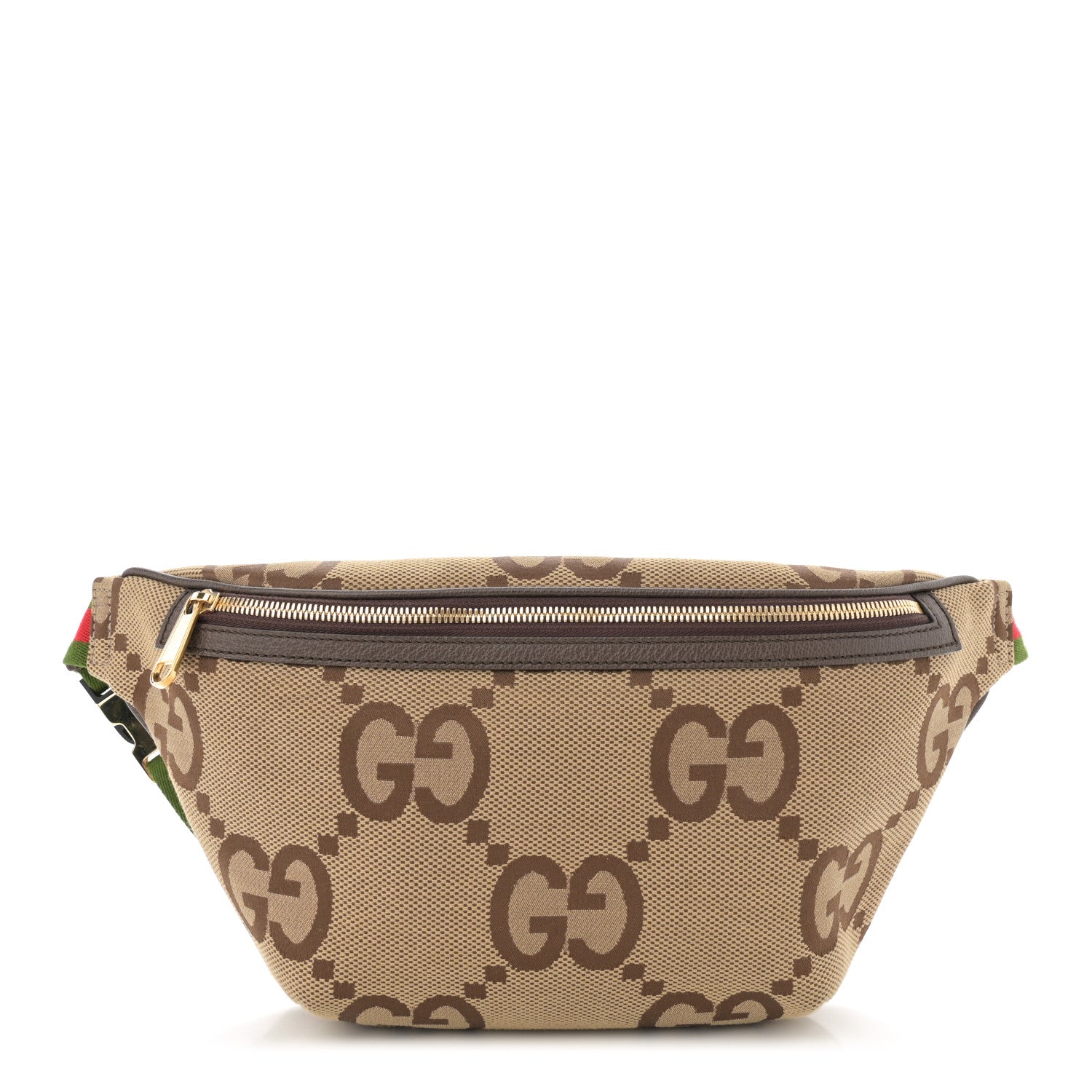 Gucci Monogram Jumbo GG Textured Dollar Calfskin Web Belt Bag Camel Ebony New Acero 1 of 11