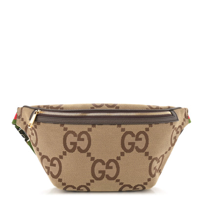 Gucci Monogram Jumbo GG Textured Dollar Calfskin Web Belt Bag Camel Ebony New Acero 1 of 11