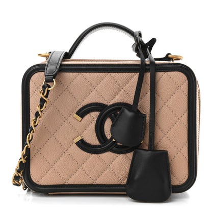 Chanel Caviar Quilted Medium CC Filigree Vanity Case Beige Black 1 of 11