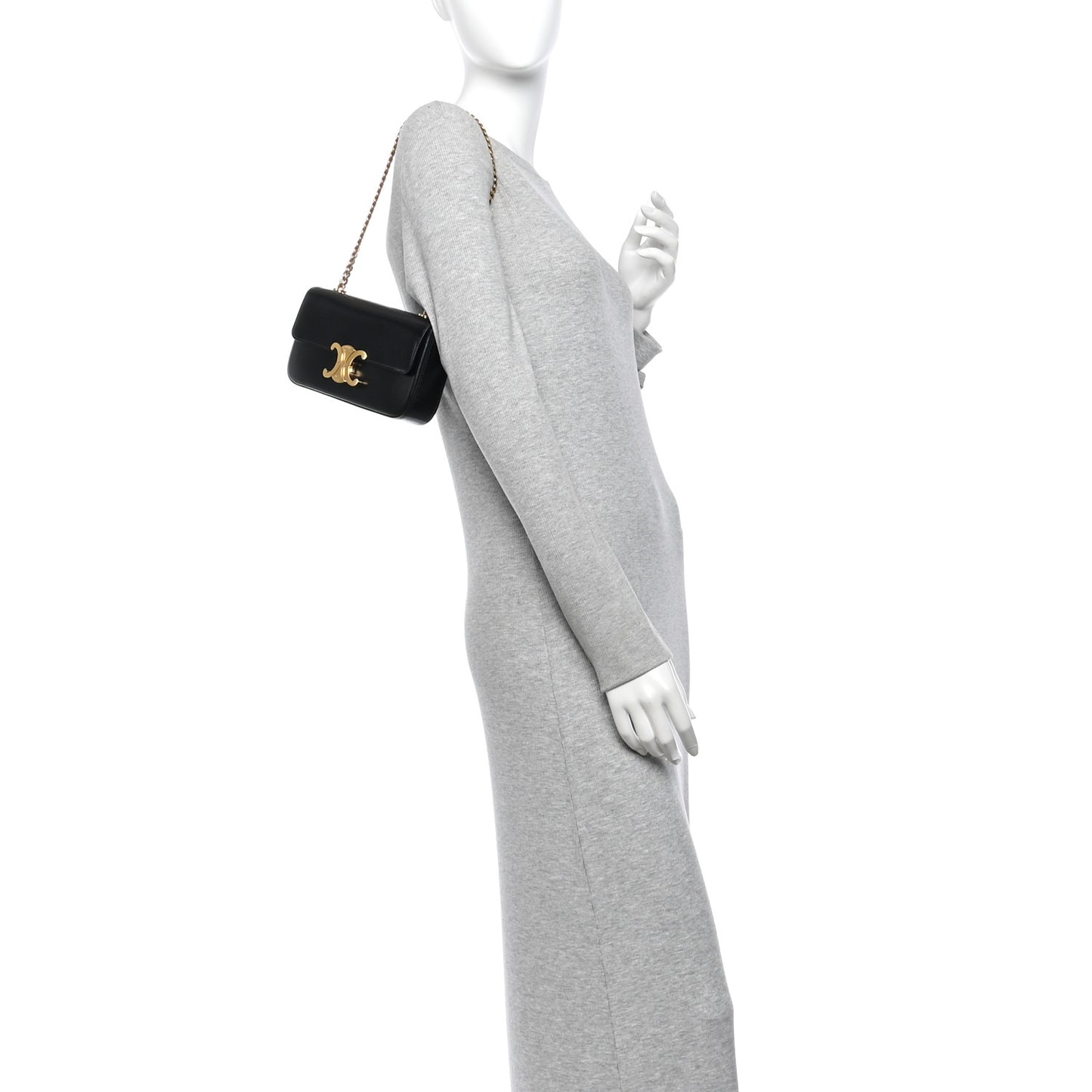 Shiny Calfskin Triomphe Chain Shoulder Bag Black