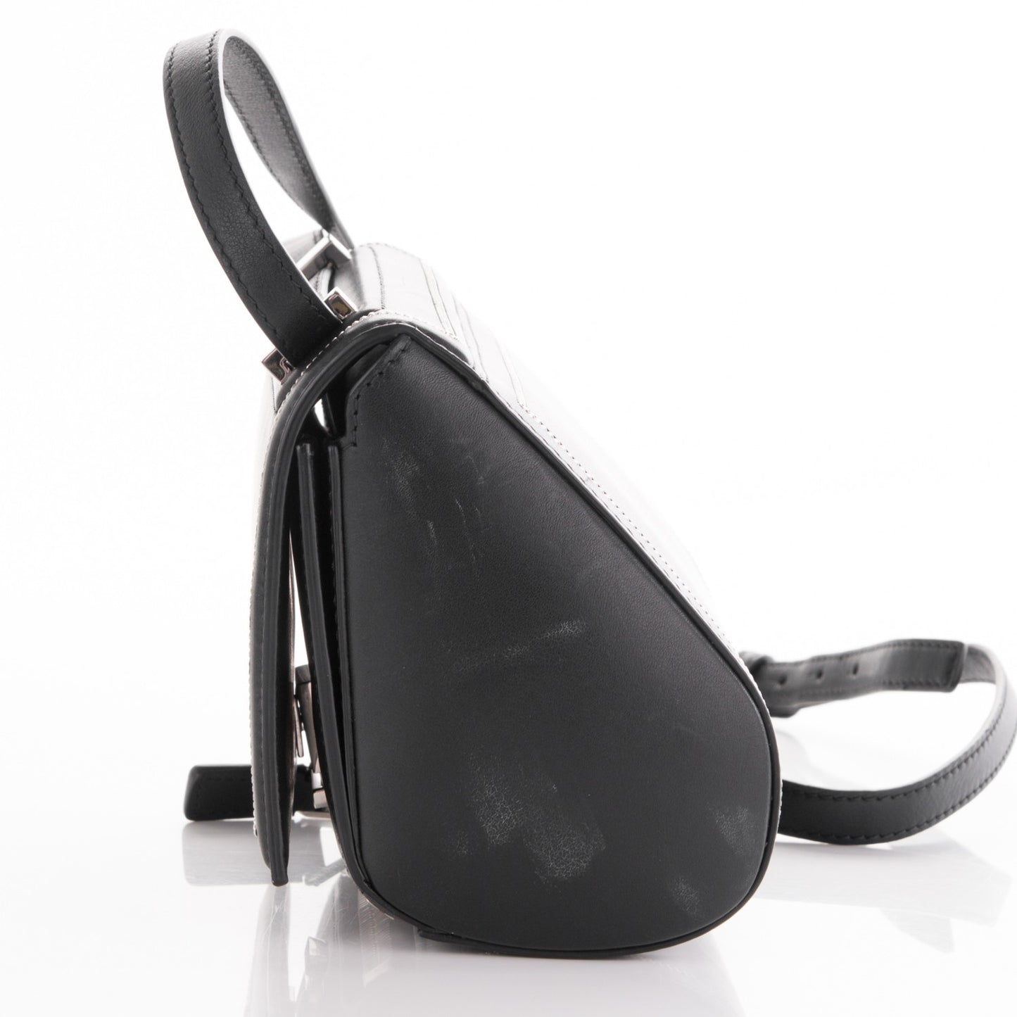 Calfskin Chain Embellished Mini Pandora Box Crossbody Bag Black