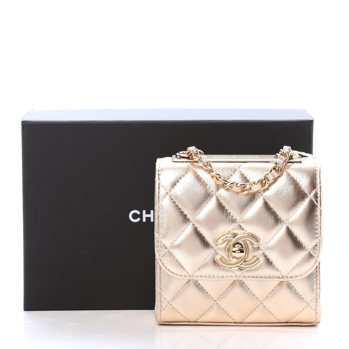 Metallic Lambskin Quilted Mini Trendy CC Clutch With Chain Gold