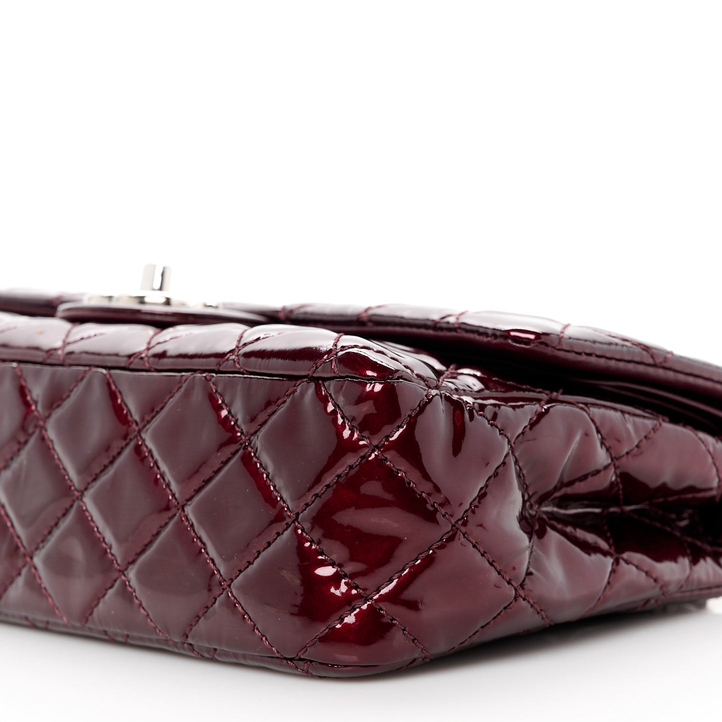 Patent Calfskin Quilted Medium Double Flap Burgundy