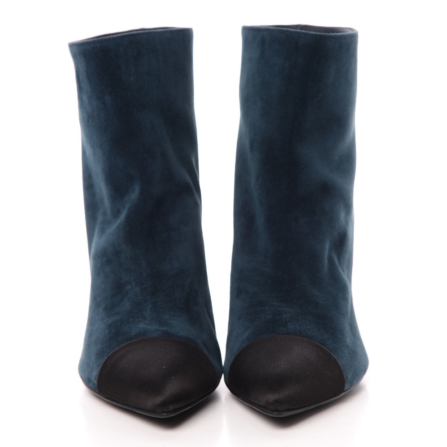 Suede Calfskin Satin Gabrielle Cap Toe Short Boots 40.5 Teal Black