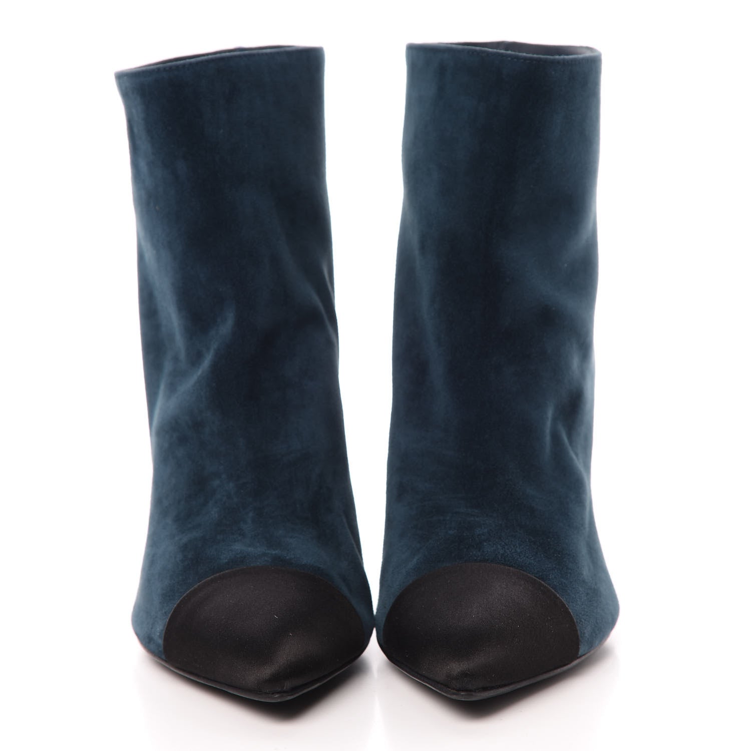 Chanel Suede Calfskin Satin Gabrielle Cap Toe Short Boots 40.5 Teal Black 2 of 9