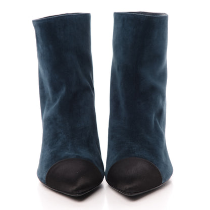 Chanel Suede Calfskin Satin Gabrielle Cap Toe Short Boots 40.5 Teal Black 2 of 9