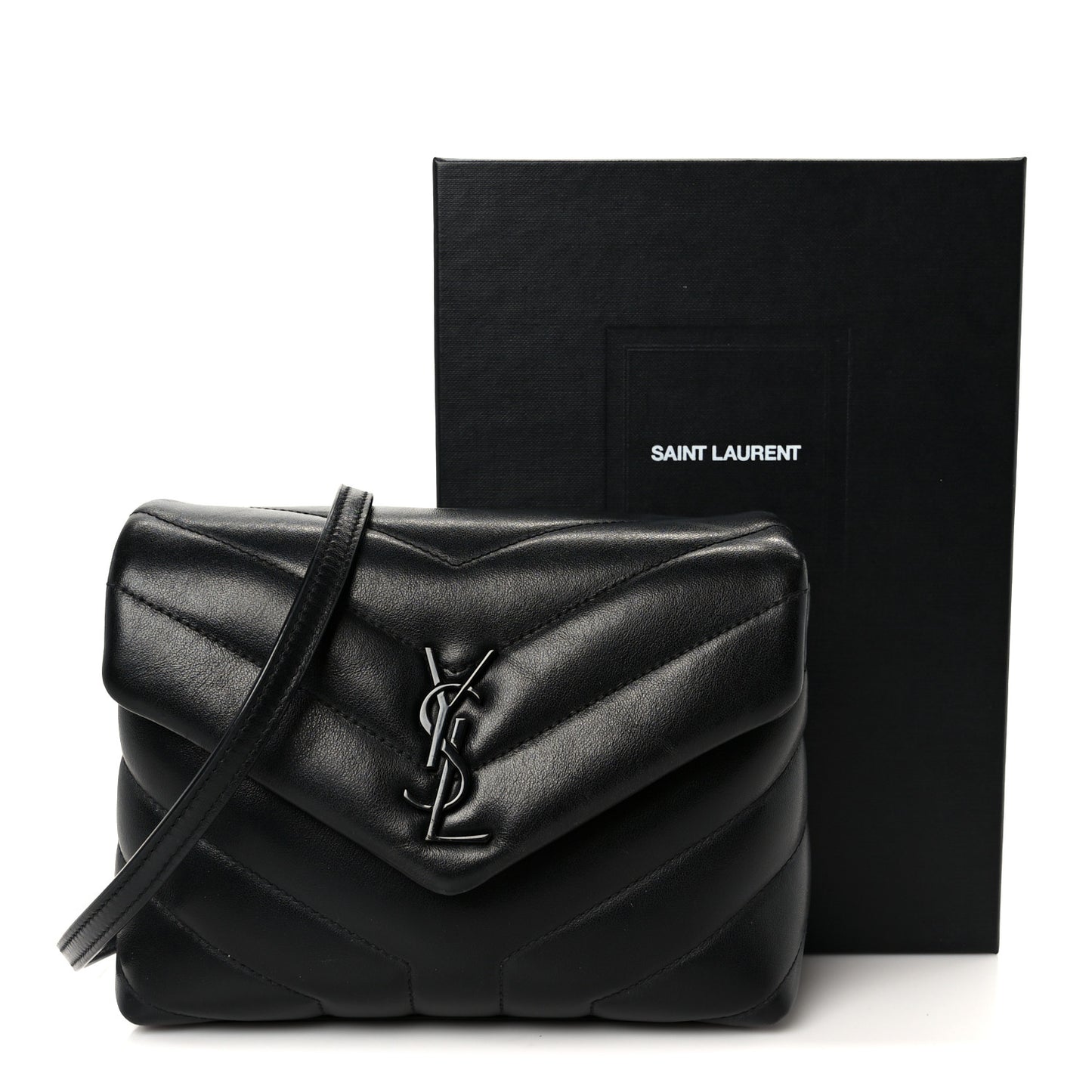 Calfskin Y Quilted Monogram Monochrome Toy Loulou Crossbody Bag Black