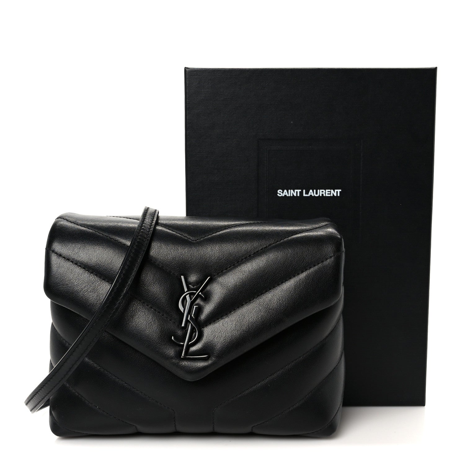 Saint Laurent Calfskin Y Quilted Monogram Monochrome Toy Loulou Crossbody Bag Black 12 of 12