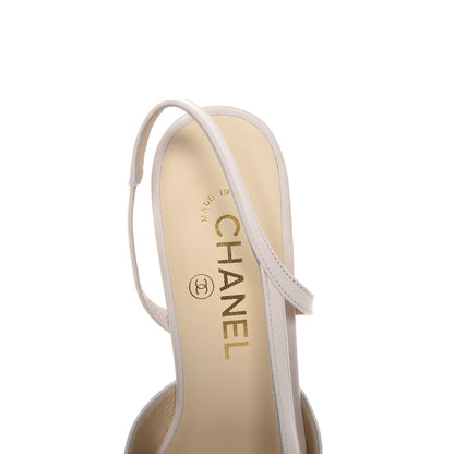 Chanel Calfskin Cap Toe CC Slingback Sandals 38 Ivory Black 6 of 11
