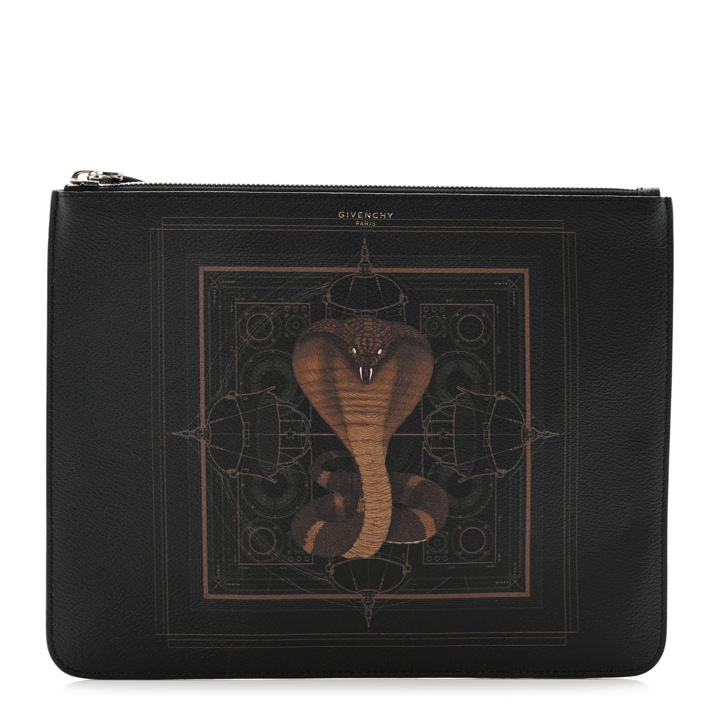 Calfskin Cobra Print Zip Pouch Black