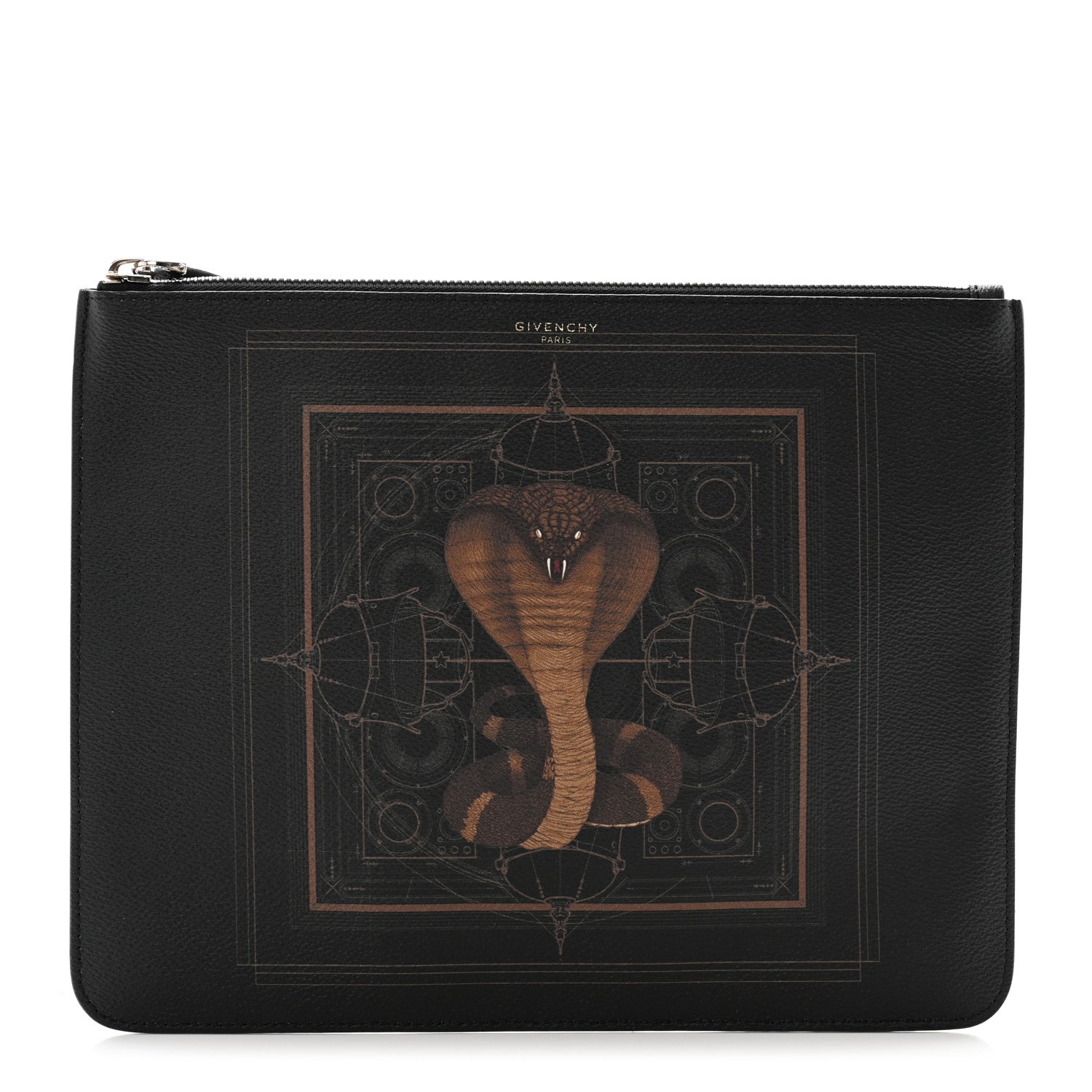 Givenchy Calfskin Cobra Print Zip Pouch Black 1 of 10