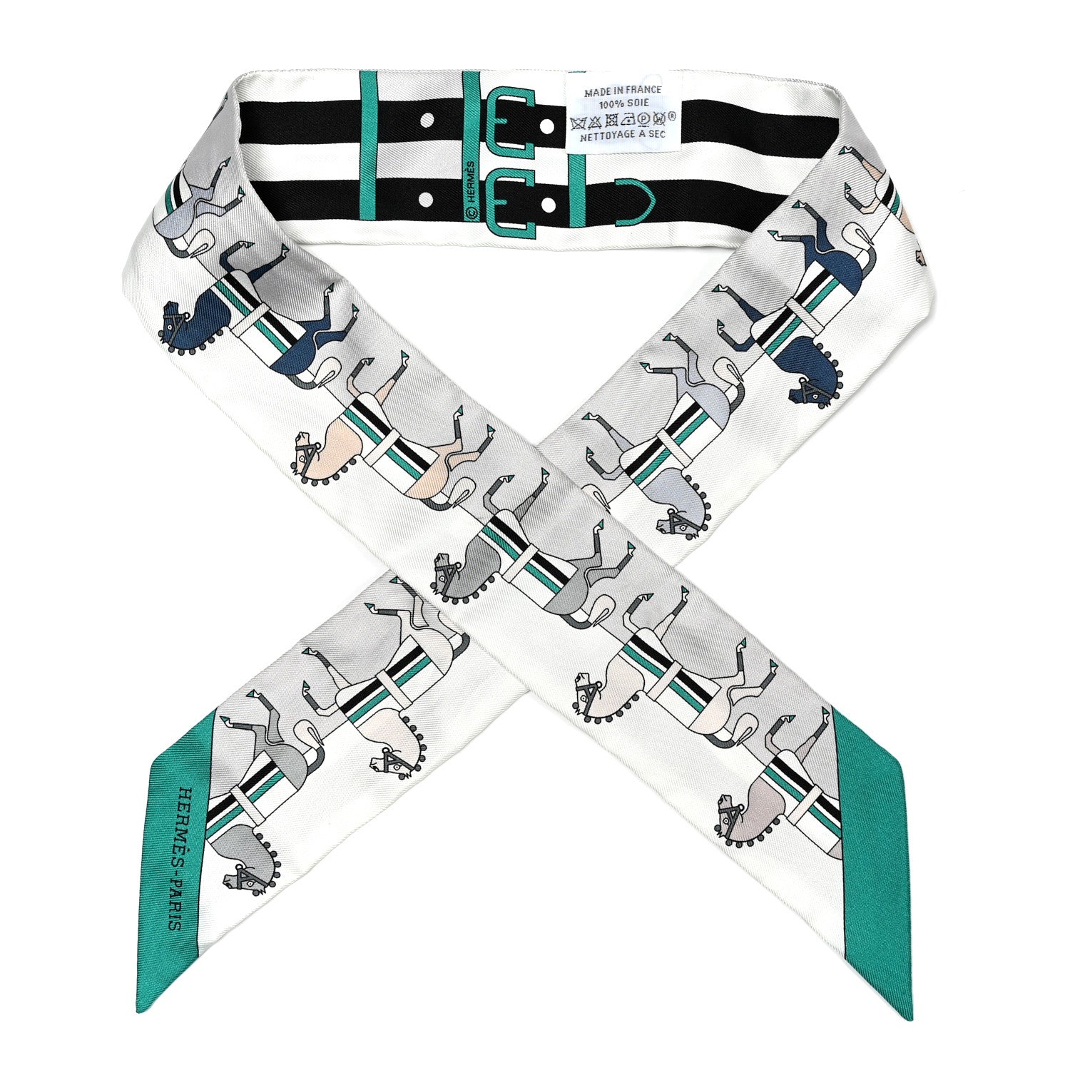 Hermes Silk Rocabar Twilly White Gris Perle Menthe 1 of 4