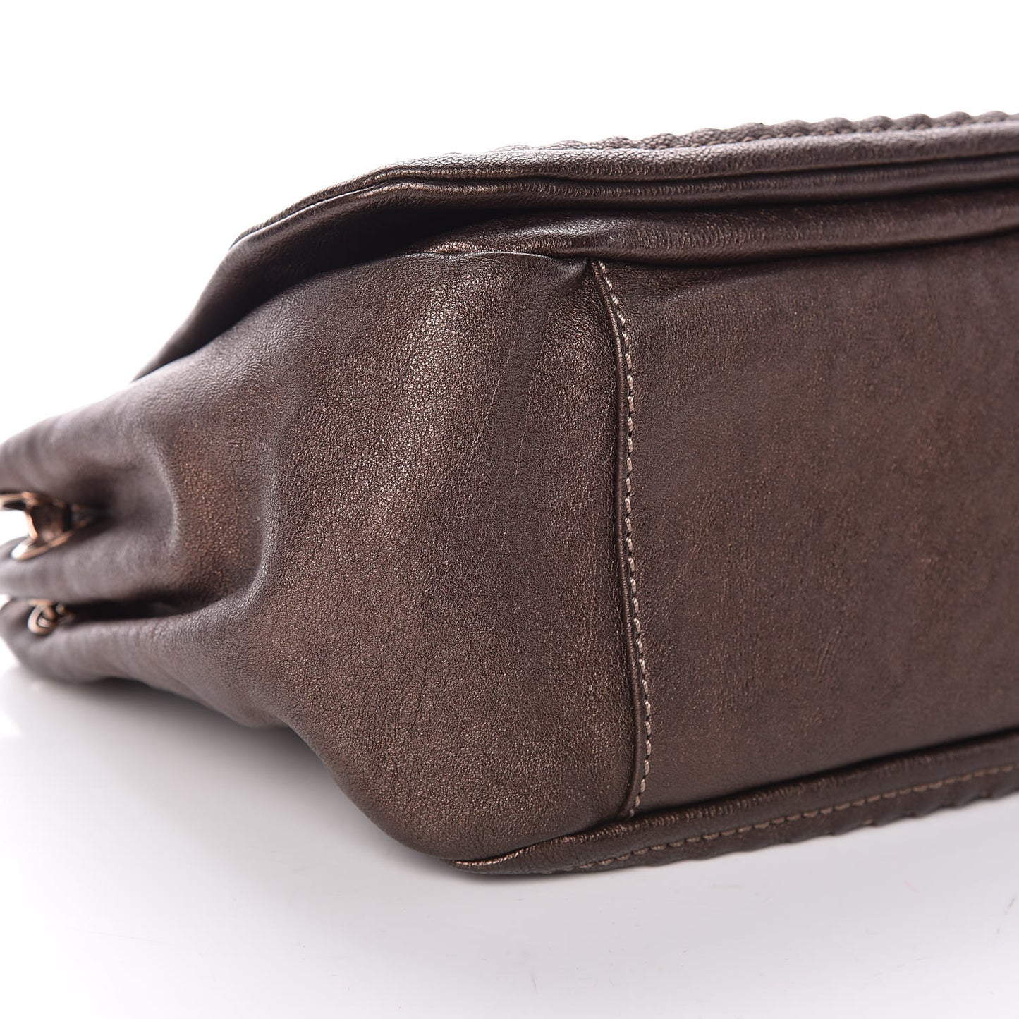Metallic Deerskin Small Luxe Ligne Flap Bronze