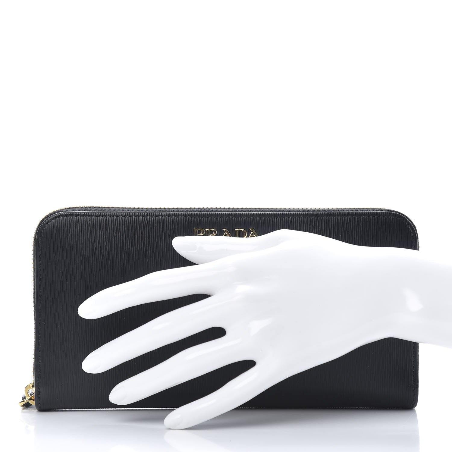 Prada Vitello Move Bi-Color Zip Around Wallet Black Lacca 2 of 8