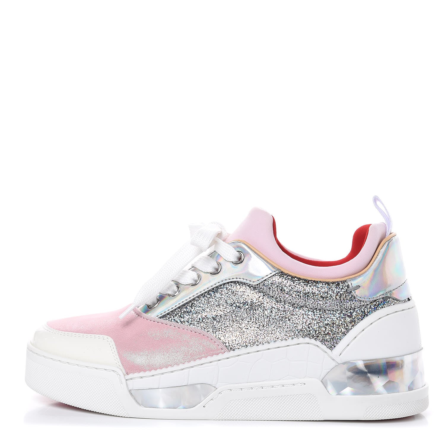 Christian Louboutin Metallic Calfskin Womens Aurelien Flat Sneakers Silver 36 Pink 1 of 8