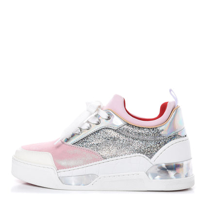Christian Louboutin Metallic Calfskin Womens Aurelien Flat Sneakers Silver 36 Pink 1 of 8
