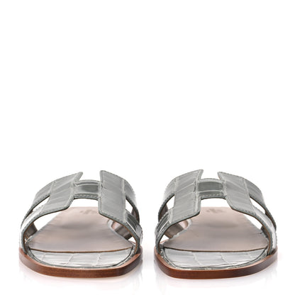 Hermes Shiny Alligator Oran Sandals 41 Gris Tourterelle 3 of 10
