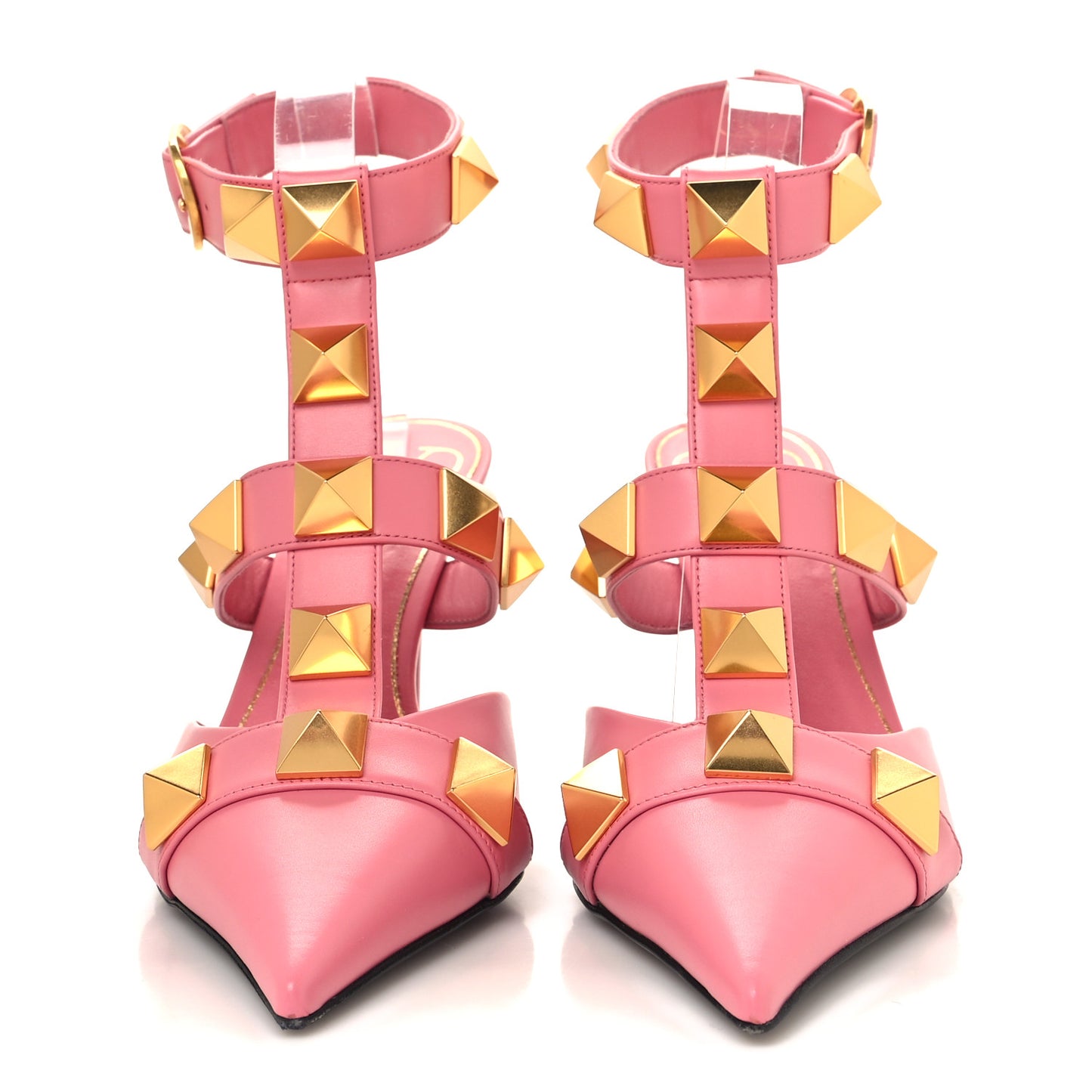 Calfskin Roman Stud Ankle Strap 80mm Pumps 38 Flamingo Pink