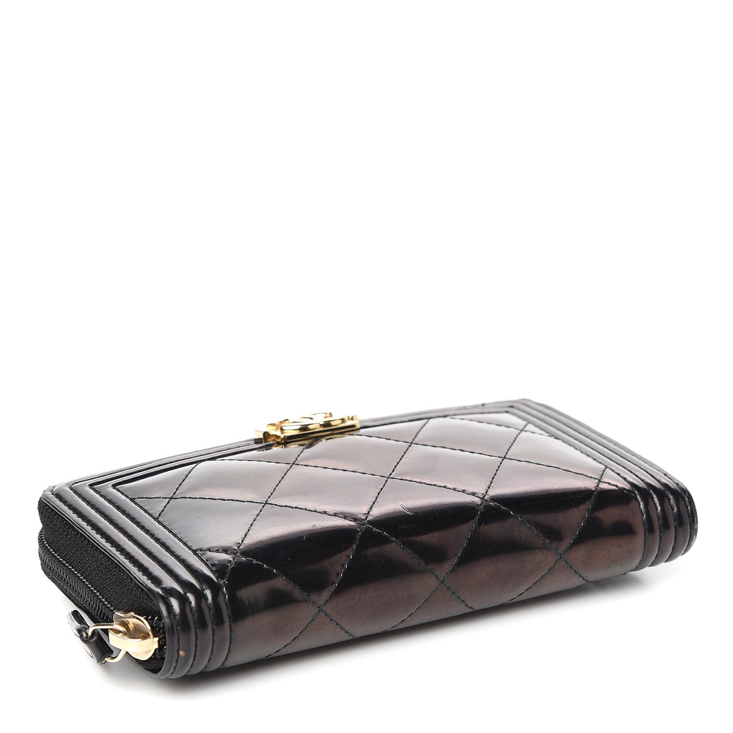 Chanel Glazed Calfskin Quilted Small Boy Zip Around Wallet Black 3 of 9