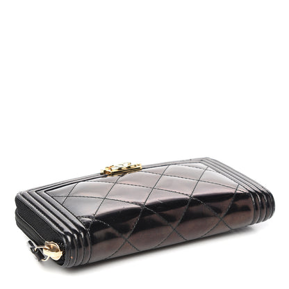 Chanel Glazed Calfskin Quilted Small Boy Zip Around Wallet Black 3 of 9